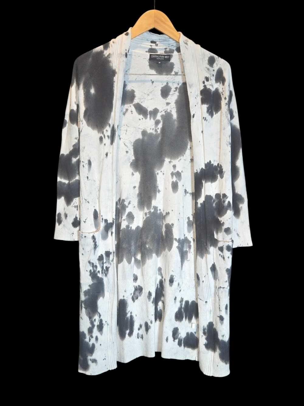 Central Park West Black & White Tie-Dye Open Cardigan Sweater
